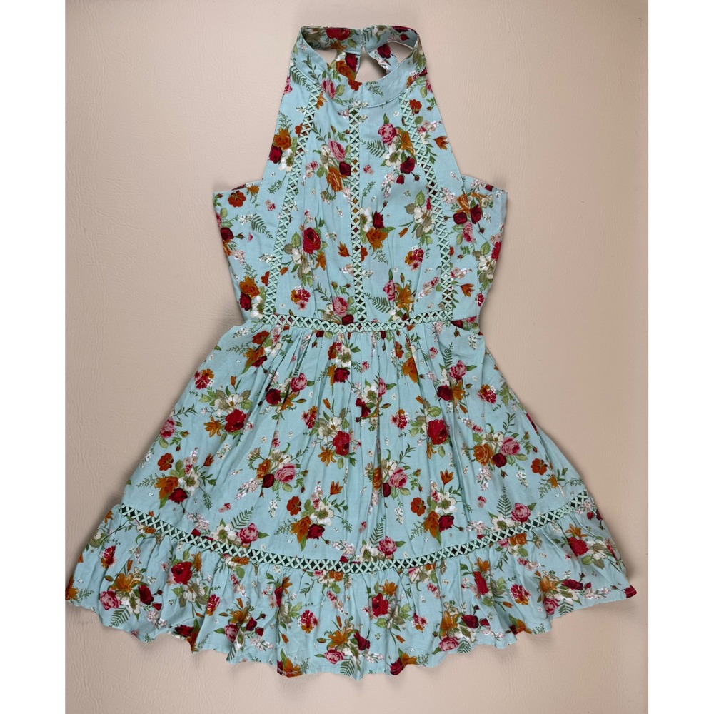 Boho Floral Halter Dress Crochet Lace Open Back Small Sunday Mi Amor